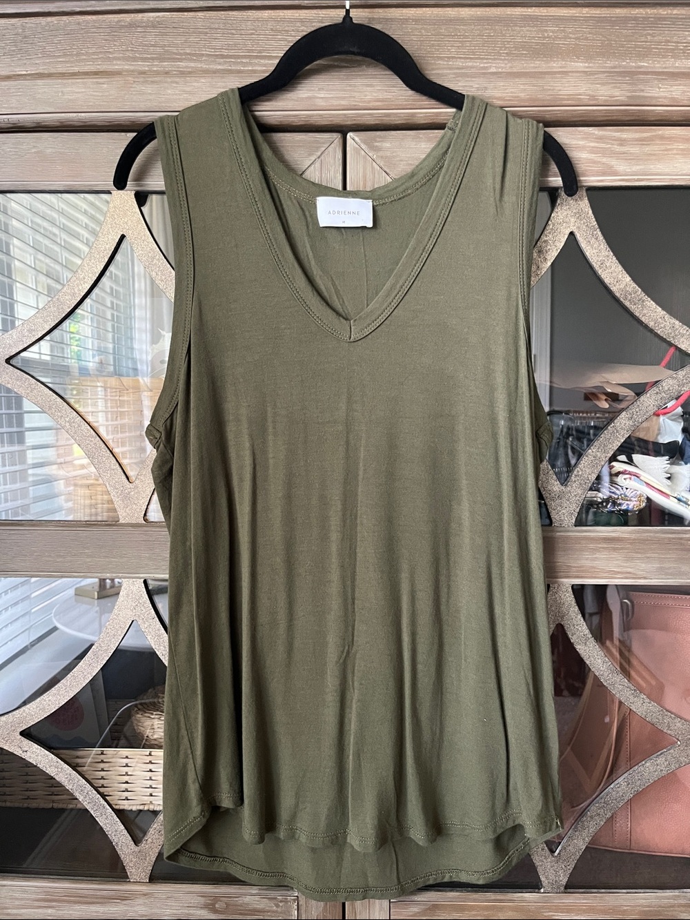 Adrienne Olive V-Neck Sleeveless Tank